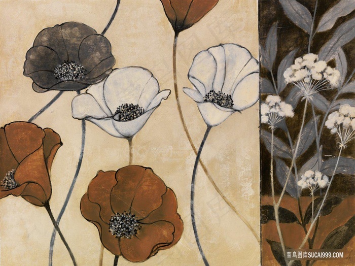 唯美花卉喇叭花复古插画