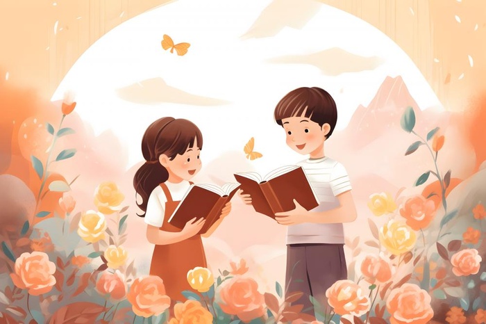 唯美可爱学生书籍插画背景