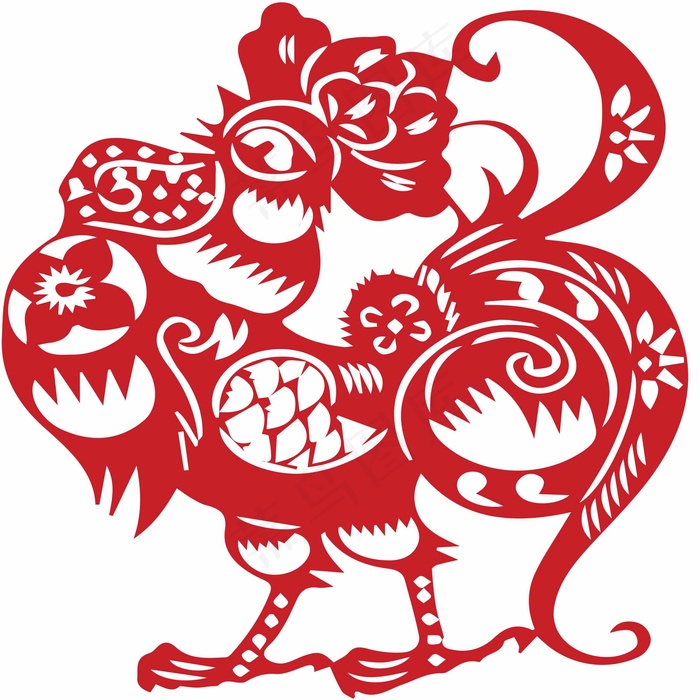 鸡剪纸 剪纸风元素ai矢量模版下载