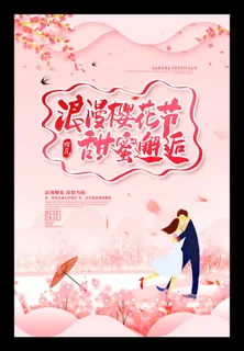 粉色唯美风格创意樱花节海报