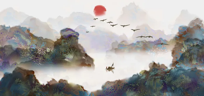 山水风艺术绘画景观PSD素材psd模版下载