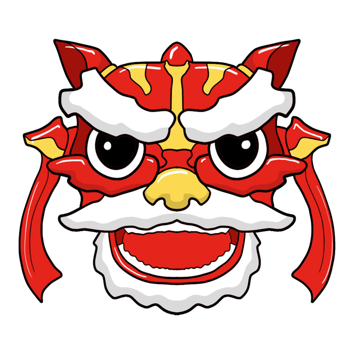 新年春节虎年元宵手绘人物舞狮卡通狮子头插画元素PSD设计素材