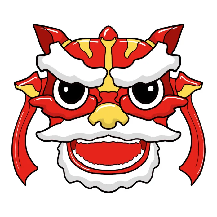 新年春节虎年元宵手绘人物舞狮卡通狮子头插画元素PSD设计素材