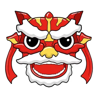 新年春节虎年元宵手绘人物舞狮卡通狮子头插画元素PSD设计素材