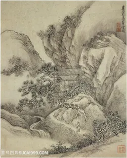 画家巨然仿古画册崇山草堂图国画图片 画家巨然仿古画册崇山草堂图国画图片