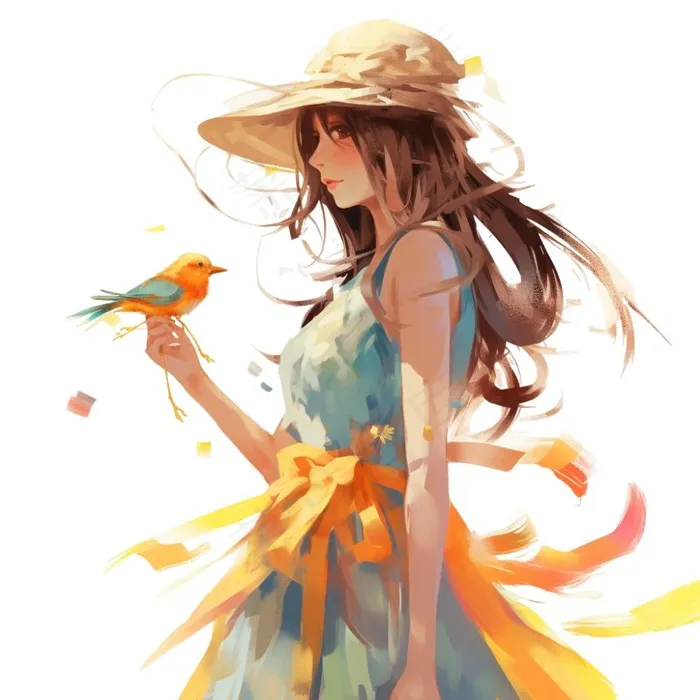 秋日美丽的少女油画插画免抠(1024x1024)