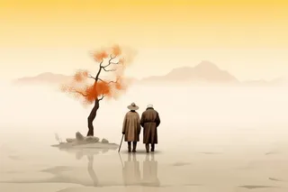 老人行走大气水墨背景