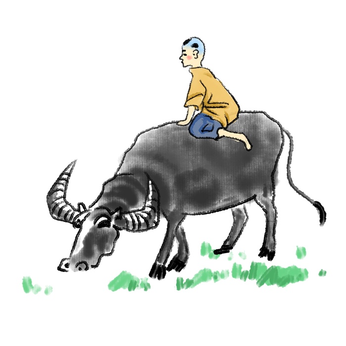 清明清明节卡通牧童放牛牛吃草