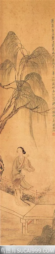人物篇-柳下桥上行走的古代女子