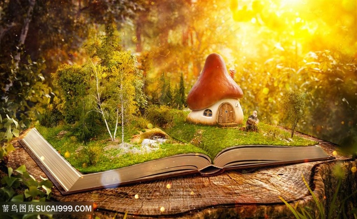 创意打开的魔法书童话世界高清图