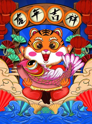 虎年新年喜庆展板psd模板