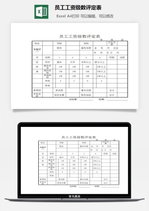 员工工资级数评定表excel模板