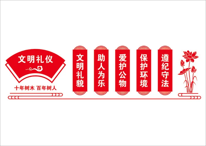 文化礼仪文化墙  文明礼貌  助人为乐  cdr矢量模版下载