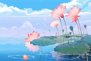 蓝色光影清新荷花背景