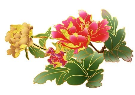 手绘国潮中国风古典牡丹花国花花卉装饰图案PSD设计素材