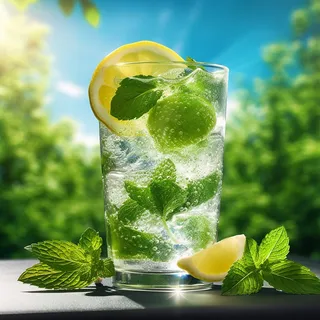 柠檬水清凉夏日消暑饮品骄阳似火背景虚化创意融合 柠檬水清凉夏日消暑饮品骄阳似火背景虚化创意融合