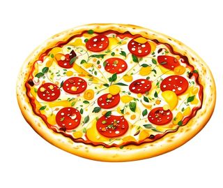 美食手绘插画免扣图-香肠披萨