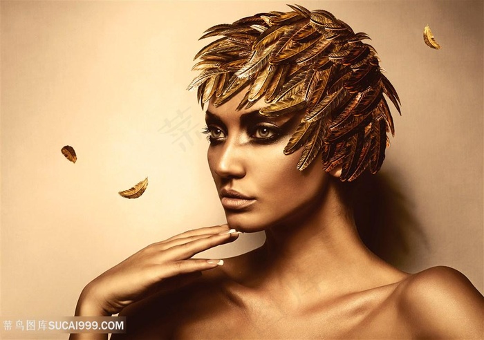 创意造型羽毛头发欧美美女图片