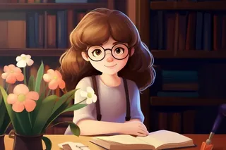 戴眼镜教师书籍鲜花暗黄色背景