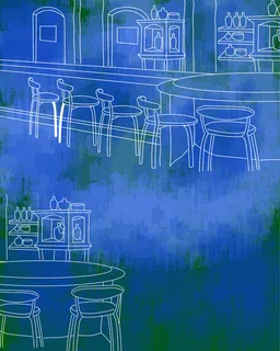 黑白酒吧单线艺术线稿