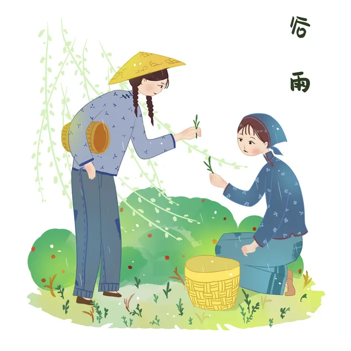 二十四节气谷雨场景插画psd模版下载