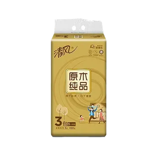 清风 原木纯品金装抽取式面巾纸 150抽x3包／提超市商品白底图免抠实物摄影png格式图片透明底