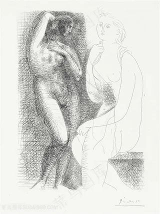 毕加索时尚肖像素描裸体美女艺术挂画