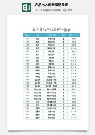 产品出入库数据记录表excel模板