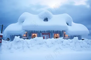 冬季白雪覆盖的房子村庄摄影图