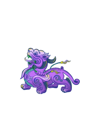 国潮祥瑞紫色狮子线稿