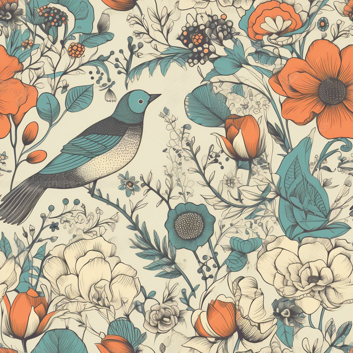 花鸟图，插画风格，无缝贴图，素材