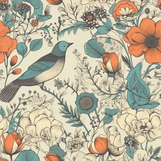 花鸟图，插画风格，无缝贴图，素材