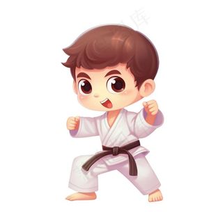 跆拳道男孩插画免抠