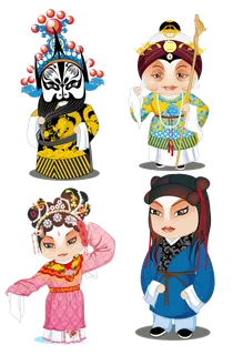 卡通京剧戏剧人物脸谱插画PNG图片 国潮中国风Q版戏剧人物PS素材