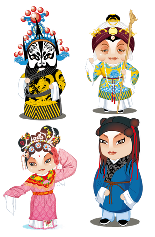 卡通京剧戏剧人物脸谱插画PNG图片 国潮中国风Q版戏剧人物PS素材