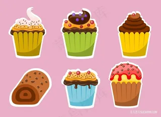 各种纸杯蛋糕糕点插画图片