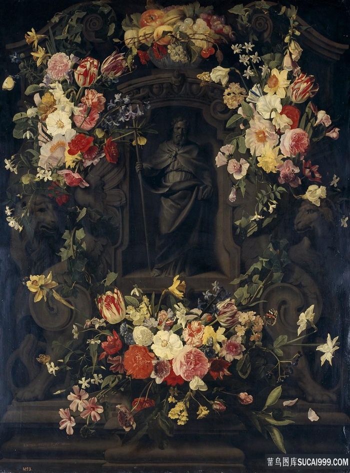 唯美花卉墓碑油画装饰画