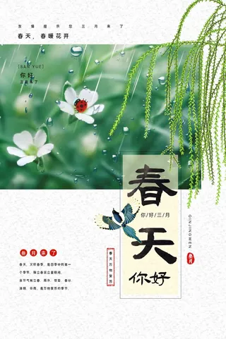 浅色高档春天你好春季海报