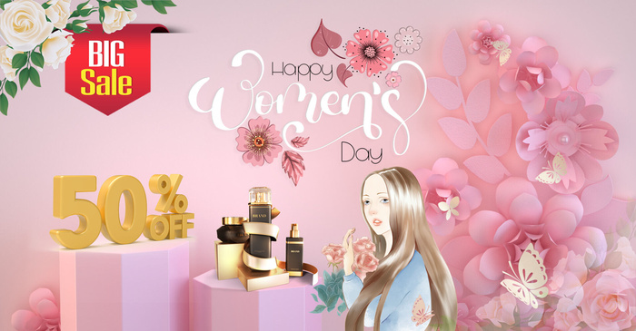 电商销售三八妇女节粉色背景