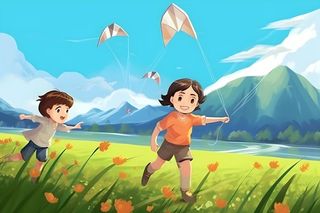 儿童孩子们大自然草原森林游玩卡通背景