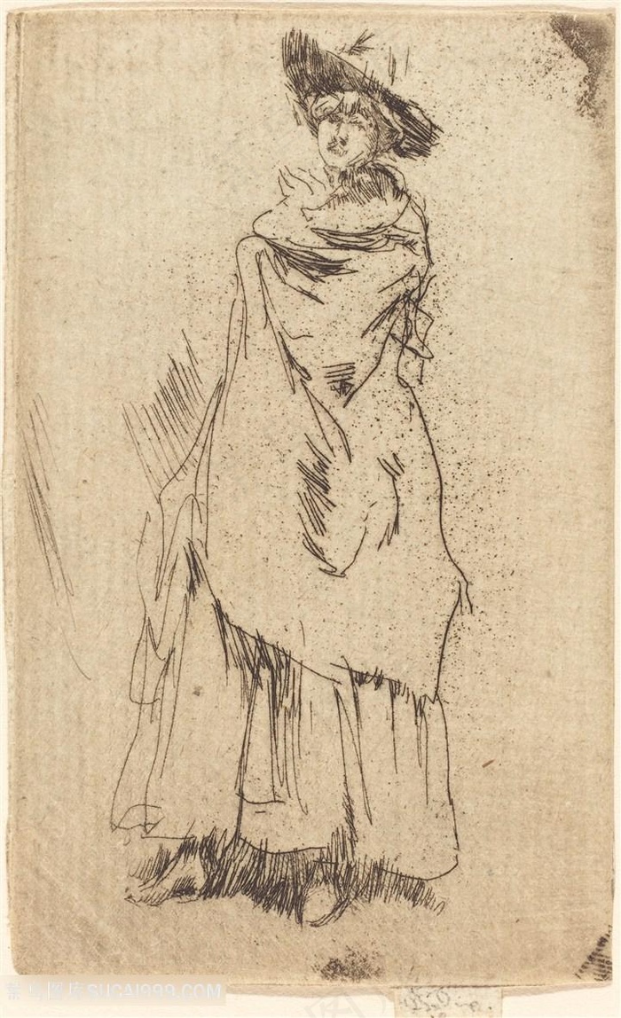 惠斯勒素描戴帽子女士装饰画