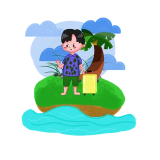 海边旅游的男孩