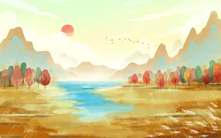 立秋节气秋分白露树林河流风景背景