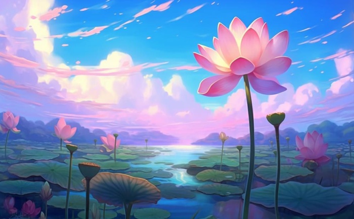 夏日荷花风景插画背景(1392x864)