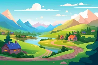 自然景色清新扁平插画背景