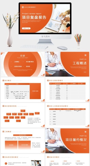 工作项目报告复盘总结回顾PPT模板预览图