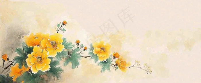 温馨纹理橙色花朵鲜花蝴蝶意境唯美渐变，中国风(1712x704)
