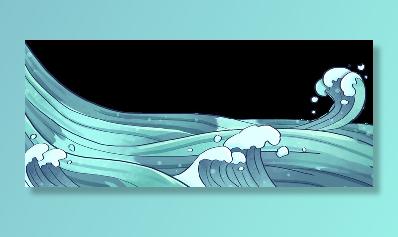 中国风国潮插画海浪波浪背景装饰浪花图案元素