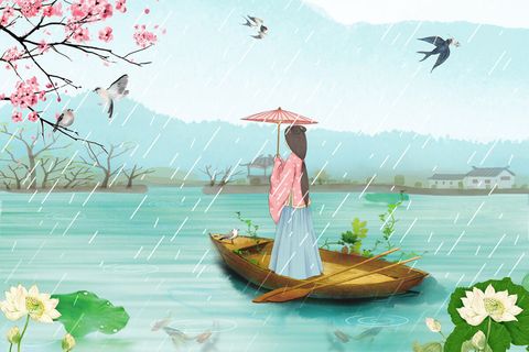 清新风清明节旅游踏青青团春天手绘插画春季海报psd设计素材背景