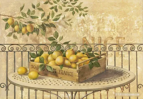 柠檬桌子复古插画